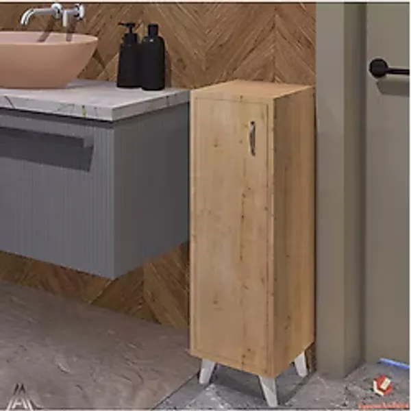 Egecan Mobilya Tek Kapaklı Meşe 3 Raflı Banyo Dolabı Havlu Dolabı Sabunluk Kiler Dolabı Erzak Dolabı Ekmek Dolabı