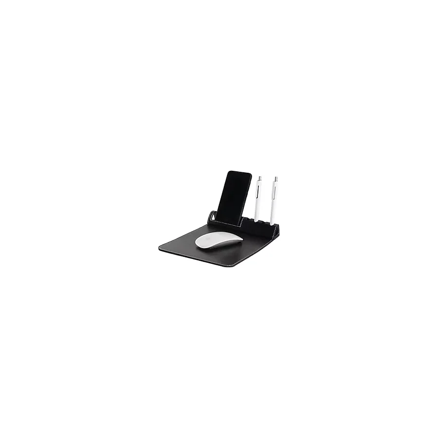 Egesta Deri Mouse Pad ve Masaüstü Organizer - Telefon Standlı ve Kalemlik Bölmeli 3'ü 1 Arada Ofis Aksesuarı - Kaymaz Taban Şık Dikişli Suni Deri Mousepad - Siyah
