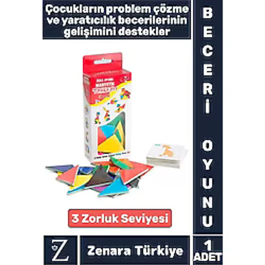 Eğitici Görsel Algı Yaratıcılık Koordinasyon Gelişimi 3 Zorluk Seviyeli Manyetik Tangram
