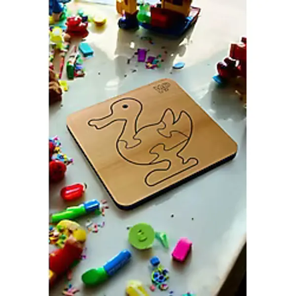 Eğitici Puzzle 4mm Plywood Ahşap Boyanabilir Çocuklar İçin - Hayvanlar Serisi -Ördek Boya Setli