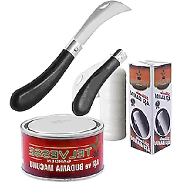 Eğri Aşı Bıçağı Ve Aşı Malzemeleri Seti, 3'Lü Paket