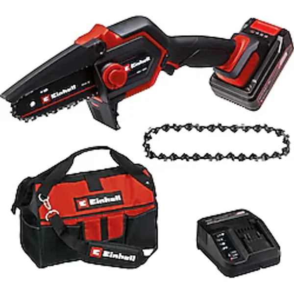 Einhell Akülü Budama Testeresi GE-PS 18/15 Li Çanta Seti 4600043 PXC 18 V Kömürsüz 12,5 cm kesme uzunluğu 2.5 Ah akü ve şarj cihazı yedek zincir Einhell Çanta 45/29