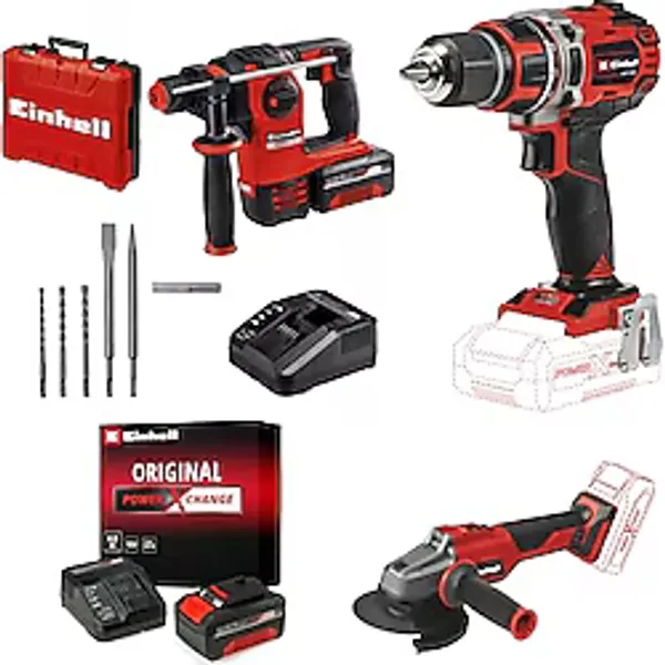 Einhell HEROCCO + AXXIO 18/115 Q + TP-CD 18/50 Li BL Akülü Kırıcı Delici,Taşlama ve Vidalama Seti (3,0 Ah Akü ve Şarj Cihazı, 4,0 Ah Akü ve Şarj Cihazı, 5 Parça Kırıcı Uç Seti Dahildir)