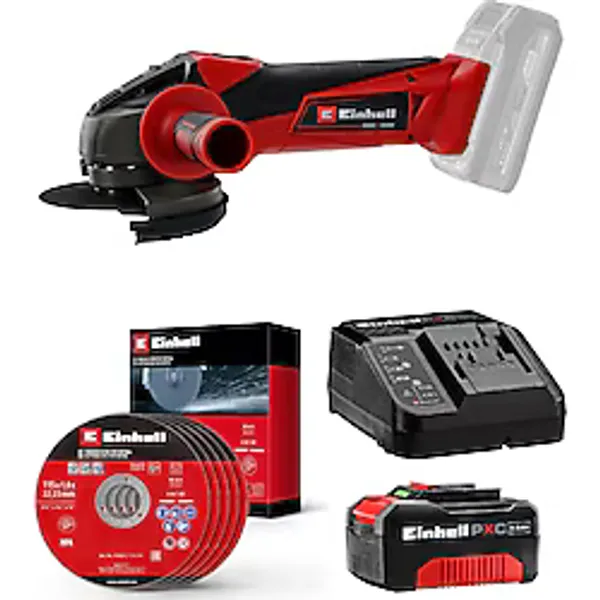 Einhell TC-AG 18/115 Li, Akülü Avuç Taşlama Seti (4,0 Ah Akü ve Şarj Cihazı, Kesici Disk Dahildir)