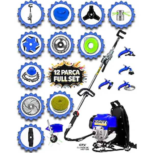 Eisenn Turbo GTX Benzinli Sırt Tipi Tırpan 12 Parça Ot Çim Çalı Biçme Makinası+Zeytin Hasat Toplama Aparatı Hediyeli