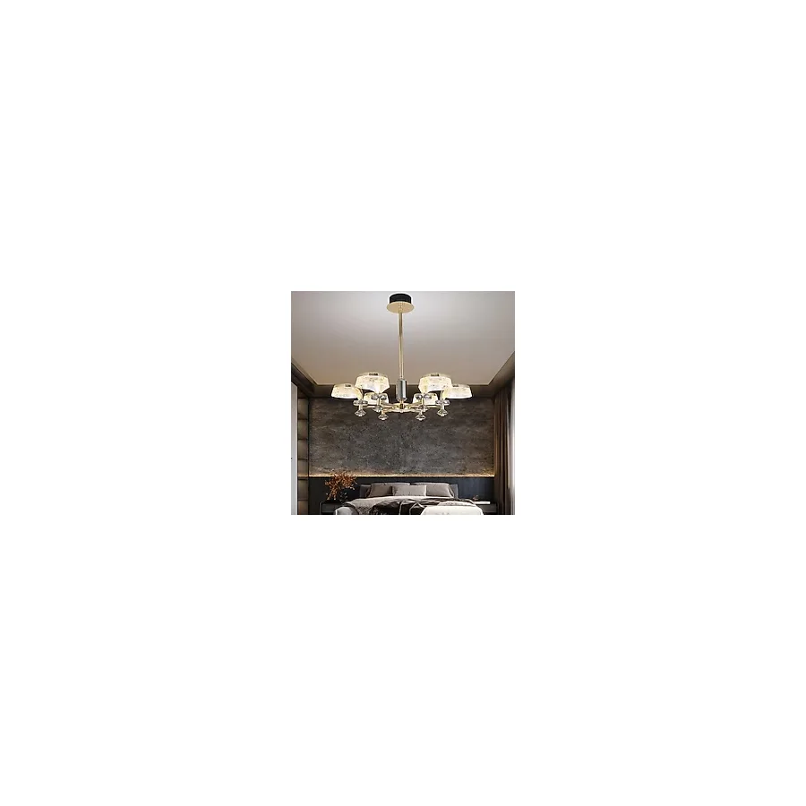 Ekerd 6'lı Gold 50 Watt Yuvarlak Kristalli Modern Sarkıt Salon LED Avize