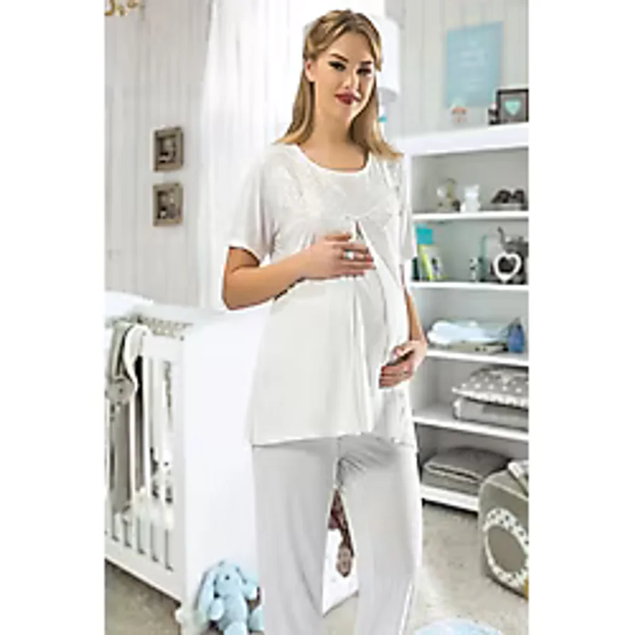 Ekru Hamile ( Lohusa ) Pijama Takımı - 1606