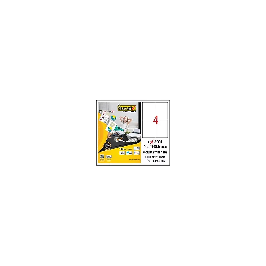 Ekstrafix FIX-5204 105x148.5 mm 4'lü 100 Sayfa A4 Lazer Etiket