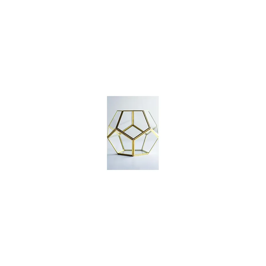 El Crea Designs 21x21x17cm Pirinç Gold Geometrik Teraryum Cam Fanus Aksesuar Çikolata Kutusu