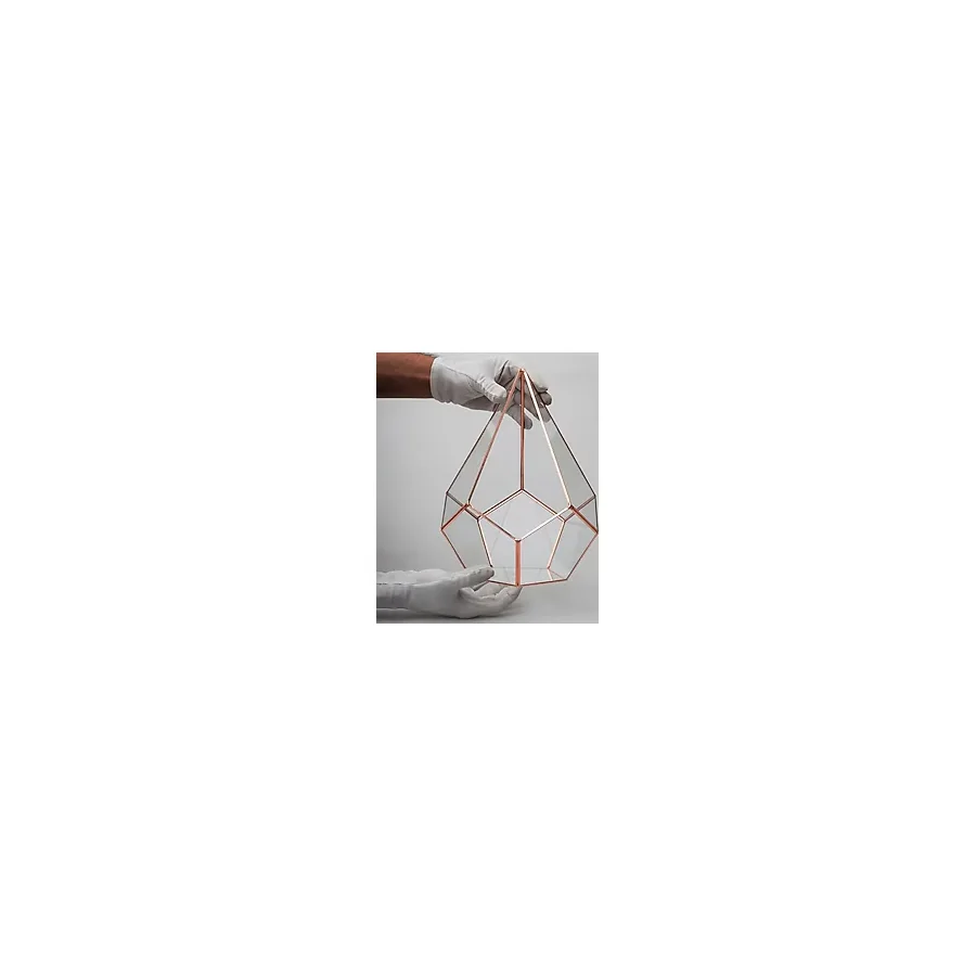 El Crea Designs 31x22x22cm Bakır Rose Gold Geometrik Teraryum Cam Fanus Takı Aksesuar Çikolata Kutusu