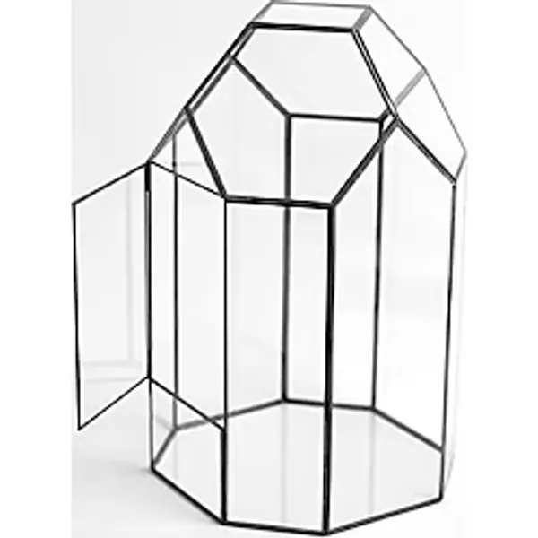 El Crea Designs 33x20x20cm Siyah Geometrik Teraryum Cam Fanus Takı Aksesuar Çikolata Kutusu Nonagon