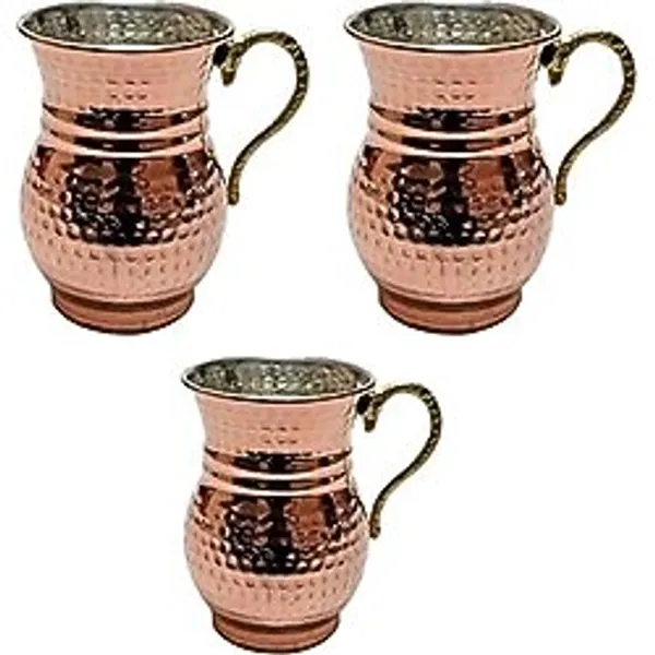 El Dövmesi Bakır Ayran Bardağı, Geleneksel İçecek Bardağı, 9,5 cm (Bakır, 3 adet)