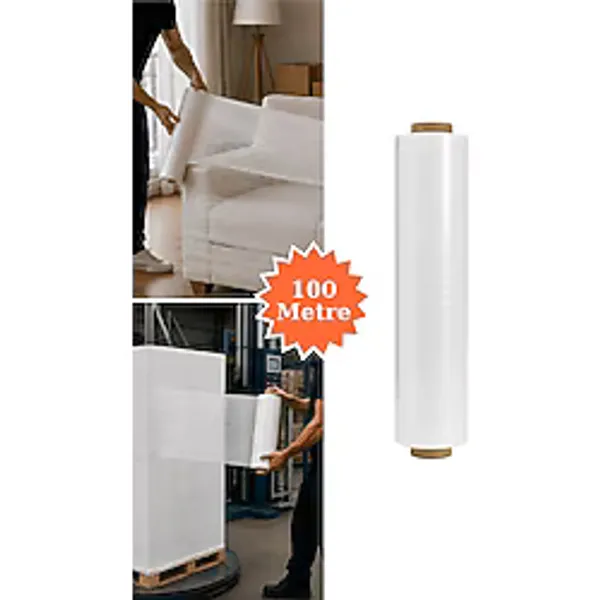 El Tipi Beyaz Streç Film Mobilya Eşya Koli Palet Paket Taşıma Sarma Koruma 40 cm x 100 m 23 Mikron