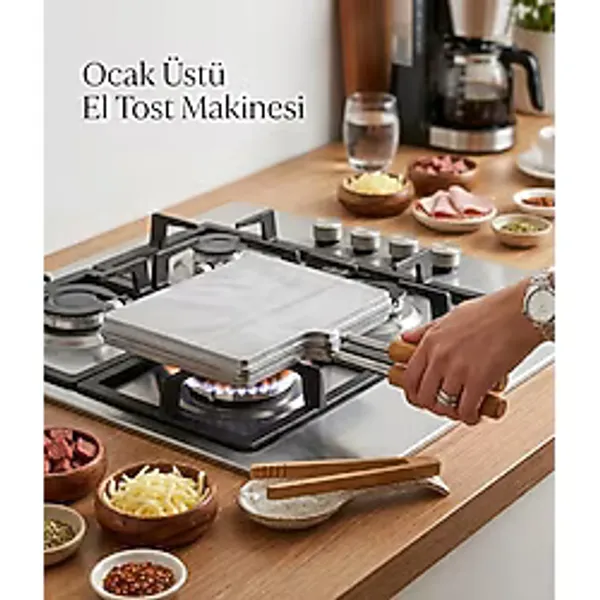 Elçi Home Iç Dış Teflon Ocak Üstü El Tost Tavası- Kamp Teflon Tost Izgara Tavası (23X17CM)