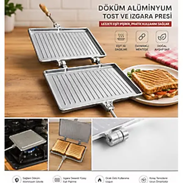 Elçi Home Ocak Üstü El Tost Izgara Tavası - Kamp Ocak El Izgara Tost Tavası (23X17 Cm)