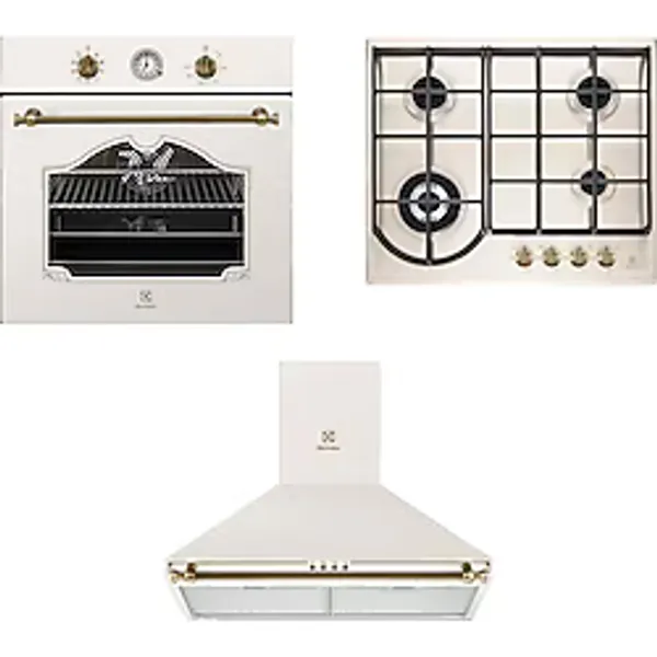 Electrolux Ankastre Rustik Krem Set, EOA5220FOV Fırın, EGH6343RON Ocak, EFC226V Davlumbaz