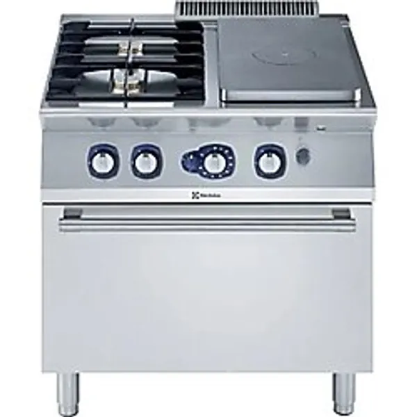 Electrolux Professional Endüstriyel Gazlı Kapalı Ateş Ocak (12 Modül) 3,8 Kw''lık Tek Brulör + 2 Açık Ateşli Ocak, Her Brulör 5,5 Kw + Gazlı Fırın, Derinlik 730 Mm - 800 Mm E7STGH30G0