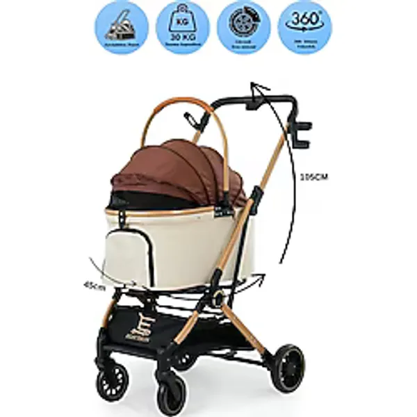 Electron Kedi Köpek Arabası & Puseti - Katlanabilir Evcil Hayvan Taşıma Arabası Pet Stroller 803-2 - XL - Kahverengi