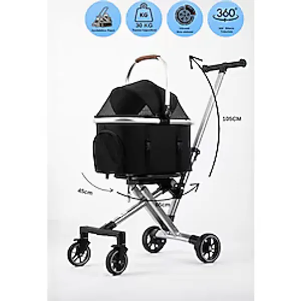 Electron Kedi Köpek Arabası & Puseti - Katlanabilir Evcil Hayvan Taşıma Arabası Pet Stroller 100 - XL - Siyah - Gri