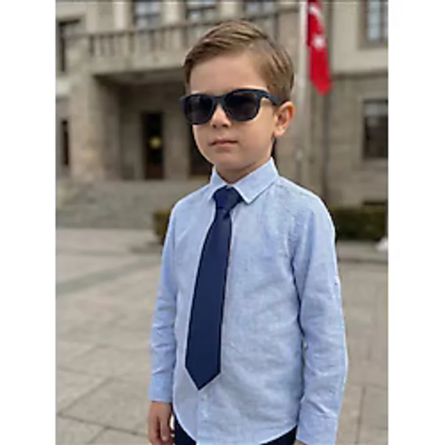 Elegante Cravatte Çocuklar İçin Düz Lacivert Saten Kravat - Erkek ve Kız Uyumlu (2-12 Yaş)