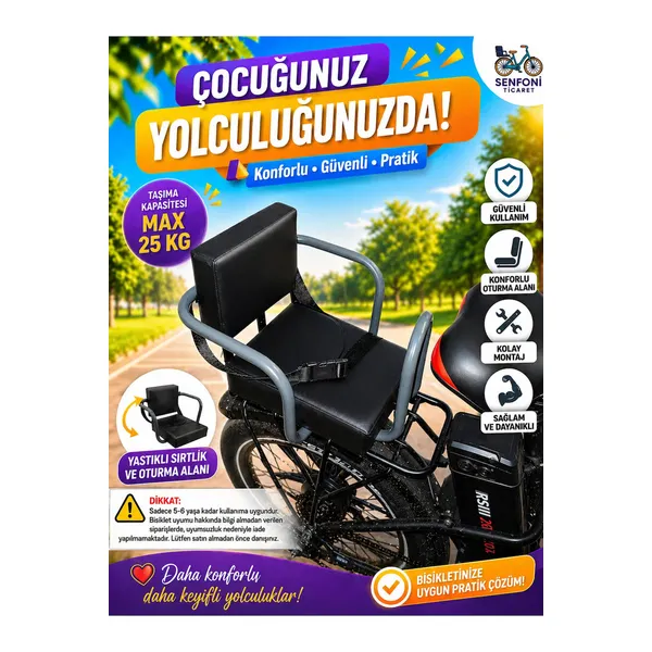 Elektrikli Bisiklet Yan Korumalı Çocuk Koltuğu, Emniyet Kemerli Deri Bisiklet Arka Koltuk