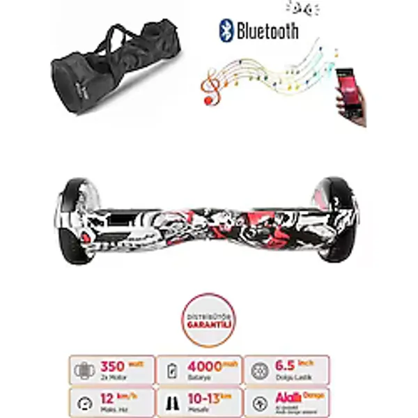 Elektrikli Kaykay Hoverboard Bluetooth Hoparlörlü 6.5 İnç Grafiti D06 - Çanta Hediye