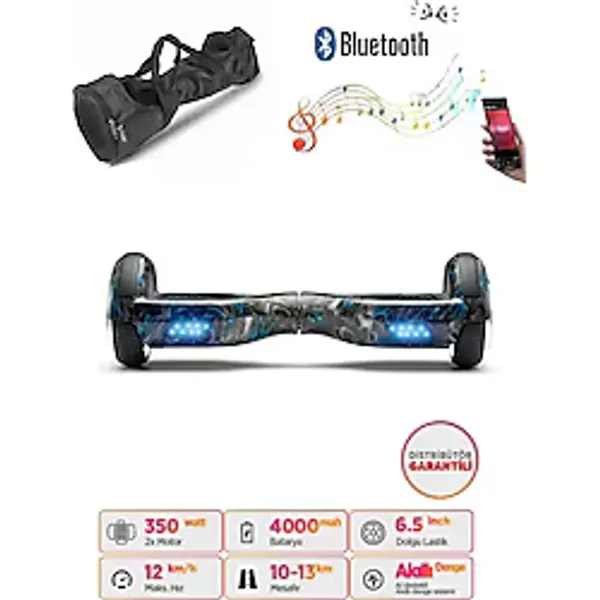 Elektrikli Kaykay Hoverboard Bluetooth Hoparlörlü 6.5 İnç Grafiti D18 - Çanta Hediye