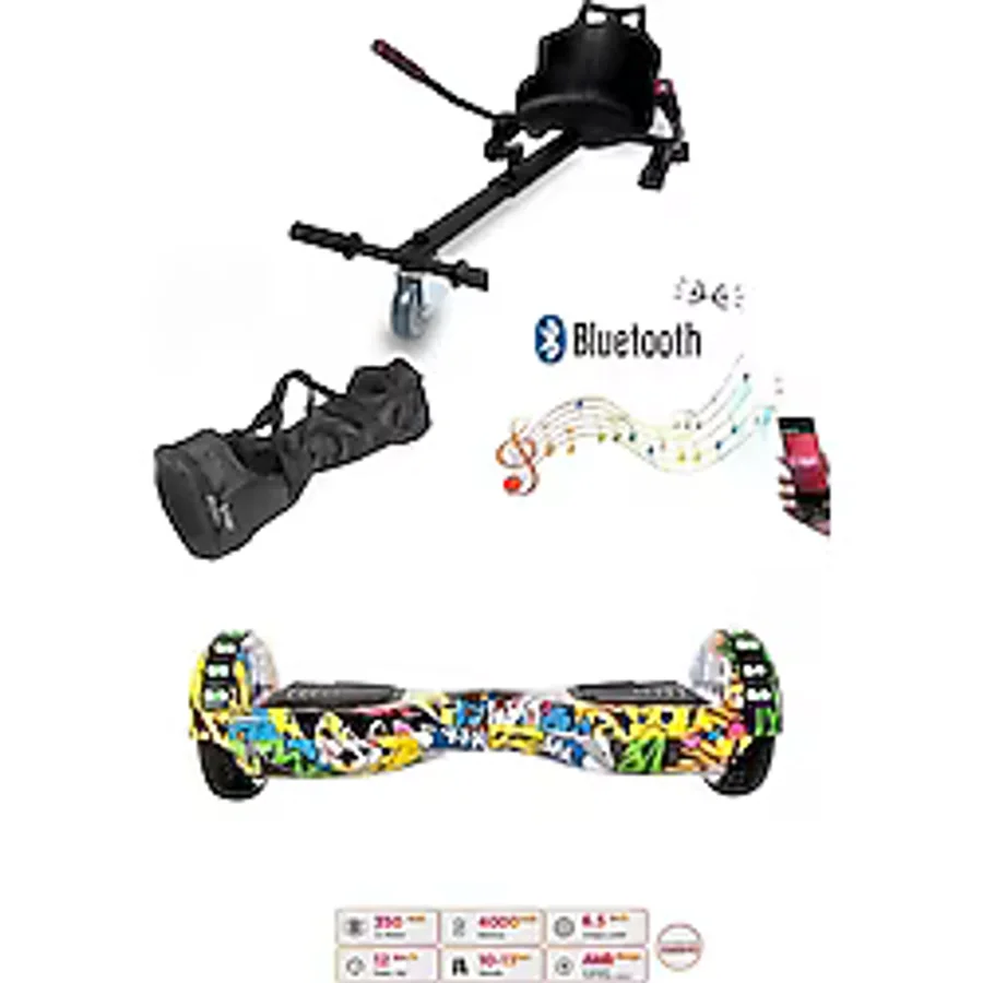 Elektrikli Kaykay Scooter Akıllı Denge Hoverboard + HoverKart + Çanta FULL LEDLİ EXTREM PAKET D01