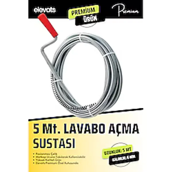 Elevats Premium 5 Mt. Lavabo Açma Sustası Lavabo Açma Teli Kalınlık: 6 Mm