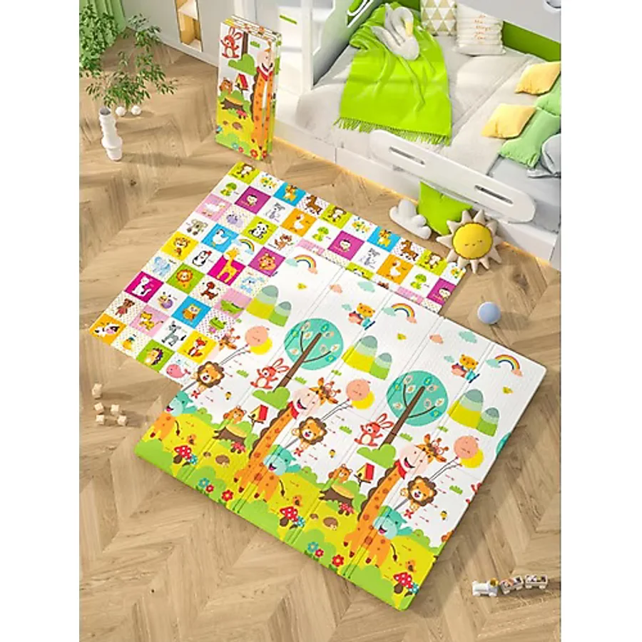 Elfobaby Hello My Friends - Katlanabilir - Extra Large - Çift Yönlü - Oyun Halısı ve Matı 150X180X1 (Taşıma Çantası Hediyeli) - Renkli - 180 x 150 x 1 cm