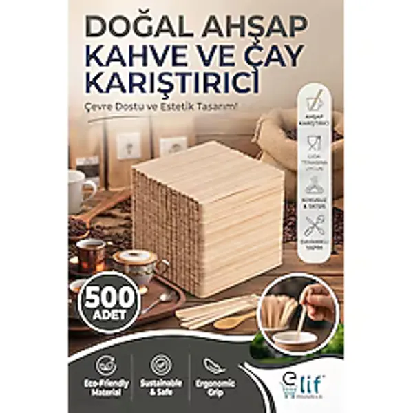 Elif mağazacılık 500 Adet Tahta Karıştırıcı Çay Kahve Kaşığı Doğal Ahşap Kaşık Tek kullanımlık Karıştırma Çubuğu