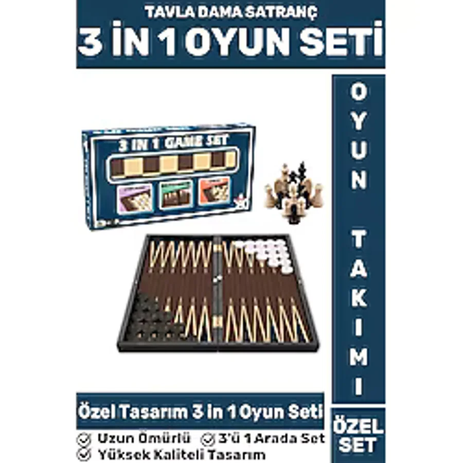 Elit Yüksek Kaliteli Uzun Ömürlü Aile Ev Arkadaş Kahve Cafe Tavla Dama Satranç 3in1 Oyun Takımı