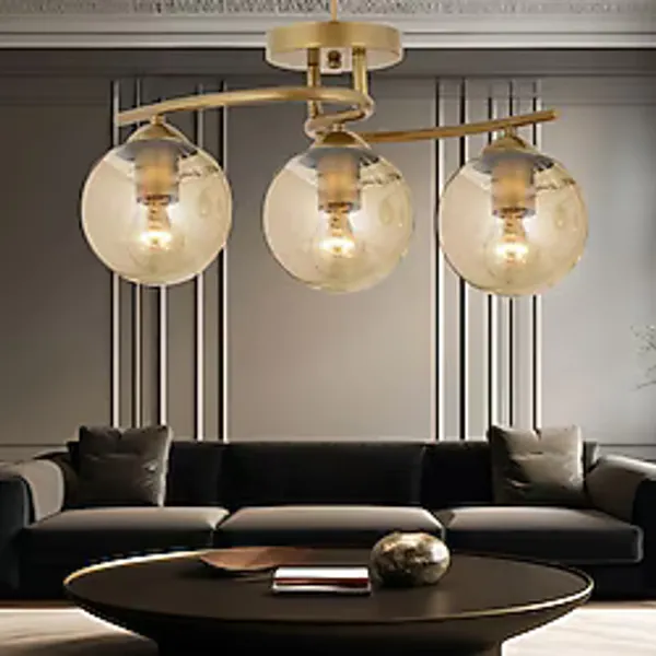 Elite 3 Başlıklı Eskitme Balon Camlı Salon Avize cok-renkli