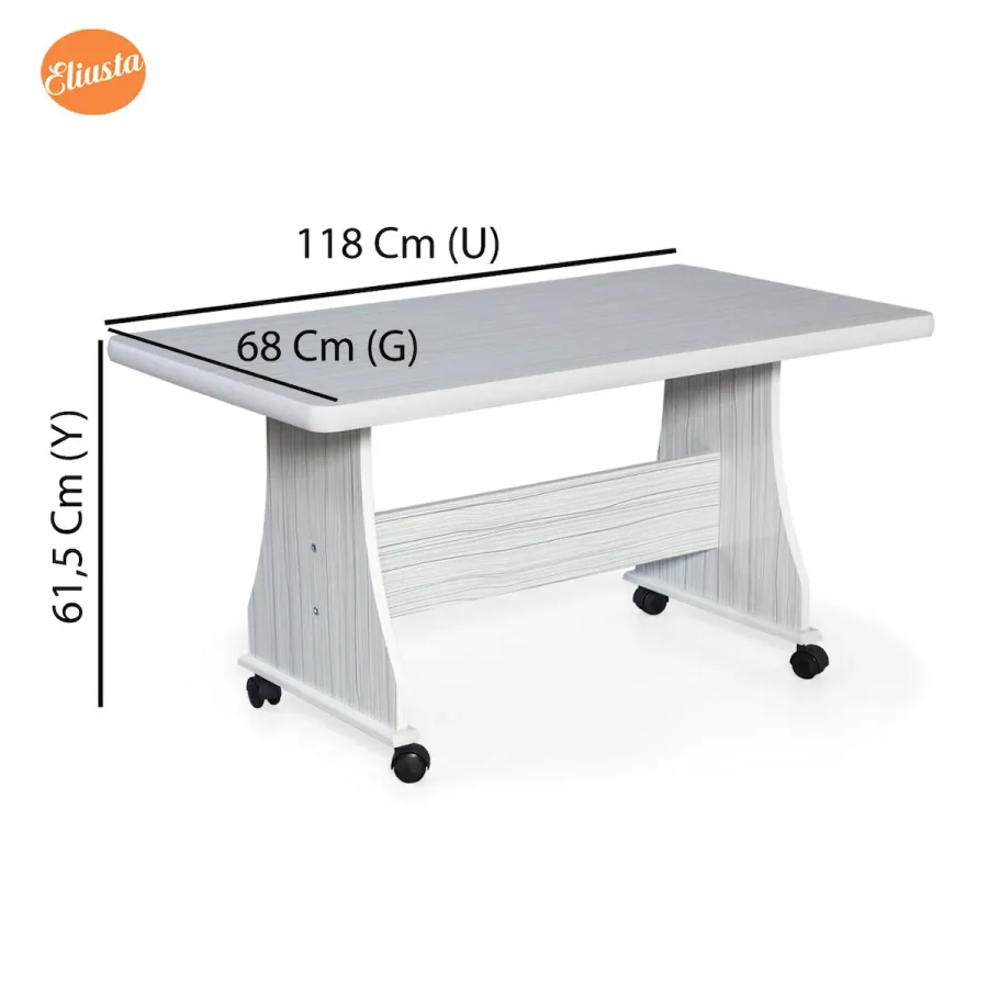 Eliusta Tekerlekli Mdf Masa %100 Mdf Bahçe Masası Ofis Sehpası Orta Sehpa Salon Masası Yemek Masası
