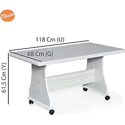 Eliusta Tekerlekli Mdf Masa %100 Mdf Bahçe Masası Ofis Sehpası Orta Sehpa Salon Masası Yemek Masası