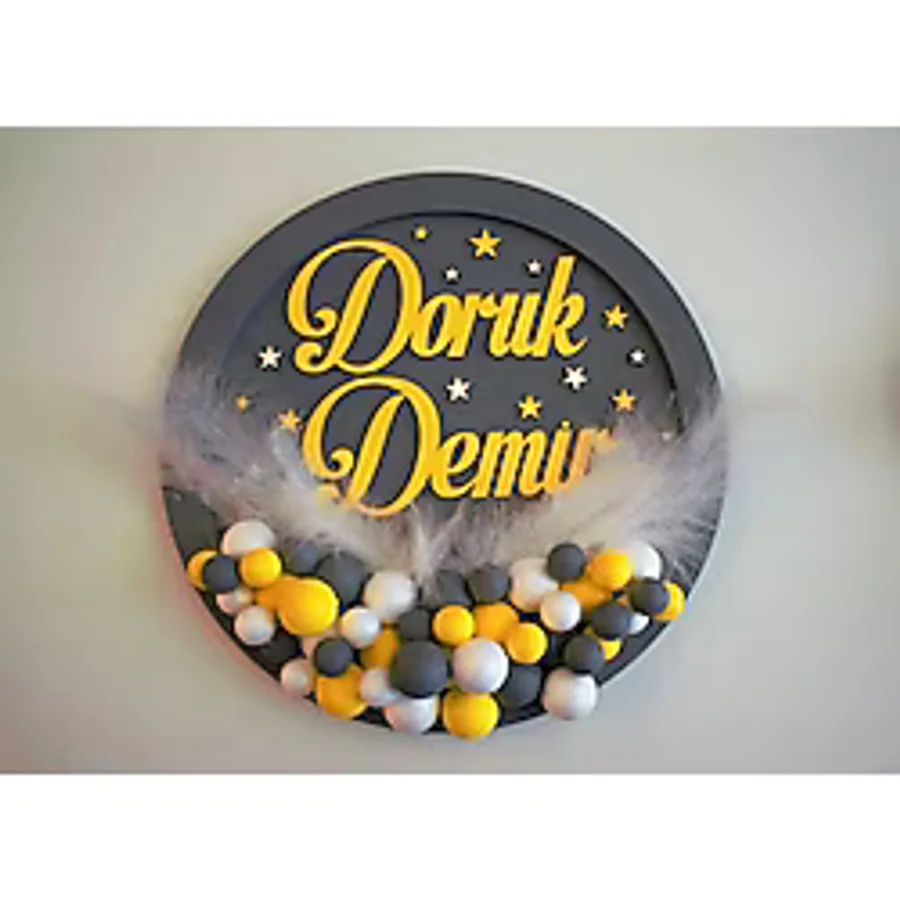 Elizihediyelik Ahşap Bubble Pano Balonlu Bebek Kapı Süsü (437547352) Çok Renkli