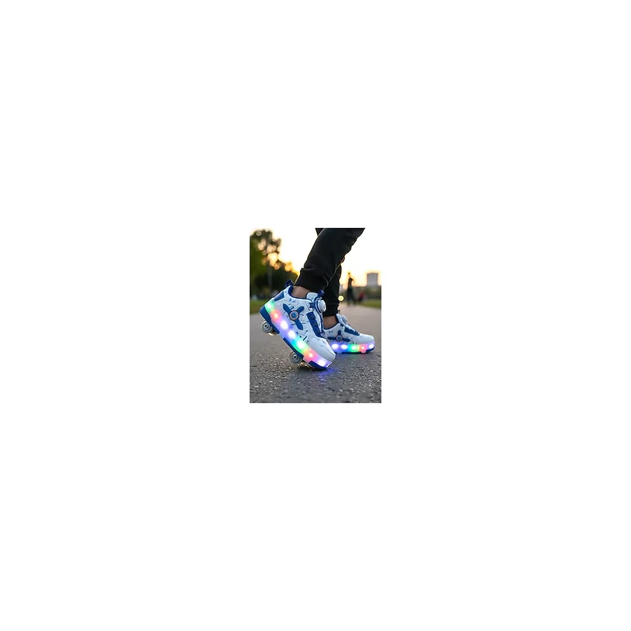 Ellaboni Patenli Işıklı Spor Ayakkabı 4 Tekerlekli Paten - Beyaz - Mavi - 32