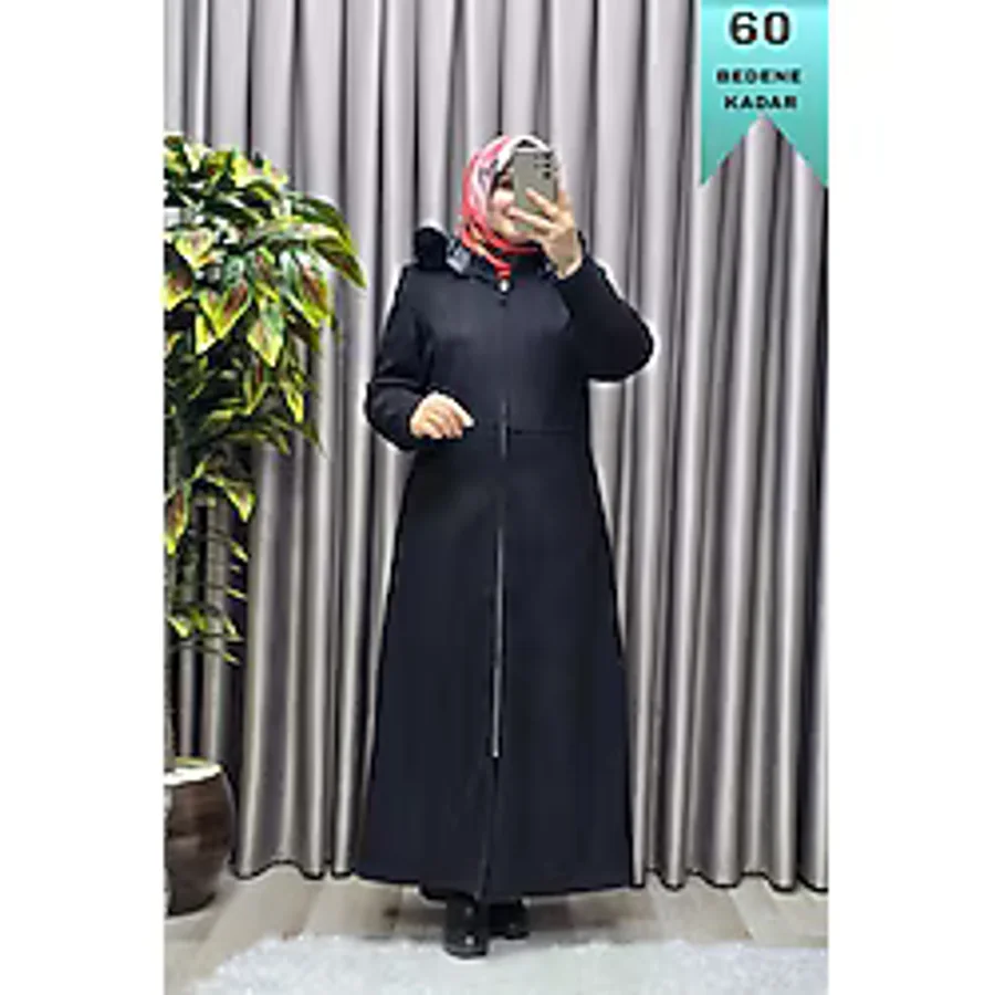 Elmas Tesettür Kadın Giyim Kapşonlu Tam Boy Mevlana Kaşe