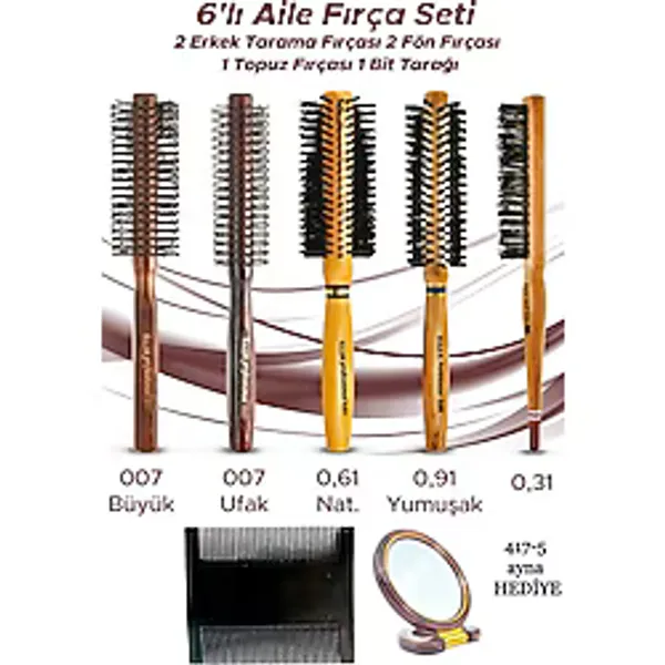Elsa 6'lı Aile Fırça Seti 2 Erkek Tarama Fırçası 2 Fön Fırçası 1 Topuz Fırçası 1 Bit Tarağı