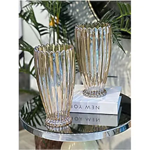 Elta Collection 28 cm Gold Cam Dekoratif Vazo - Modern, Şık, Lüks Çiçek ve Salon Vazosu