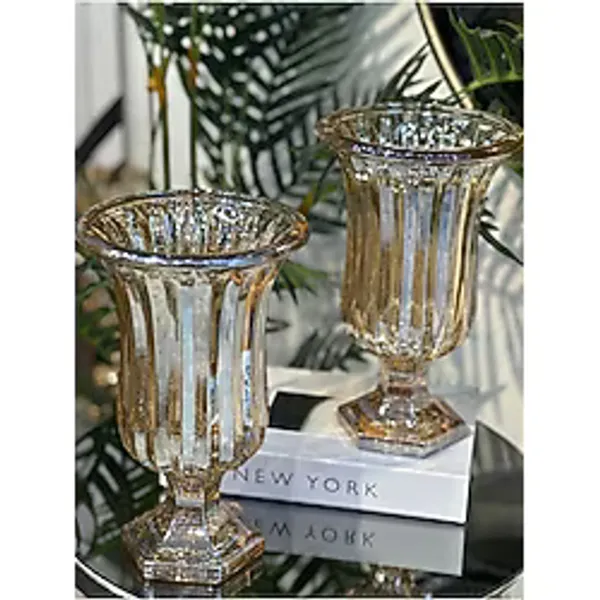 Elta Collection Lüks Füme & Gold Cam Dekoratif Vazo - Modern Masa Üstü Ev Aksesuarı