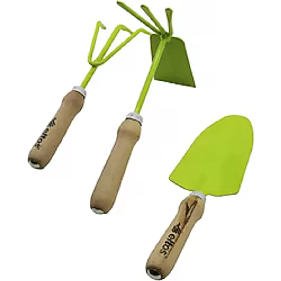 ELTOS EBS-003 3PCS BAHÇE HOBİ SETİ RENKLİ METAL ÇİFT BAŞLI ÇAPA - 3 DİŞLİ TIRMIK - KÜREK AHŞAP SAPLI (2818)