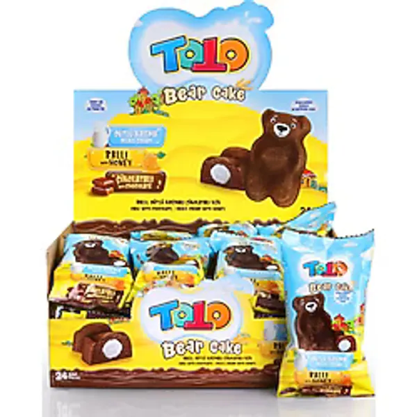Elvan Toto Bear Kek Ballı Süt Kremalı Çikolatalı Kek 40 Gr. 24 Adet (1 Kutu) - 960 gr