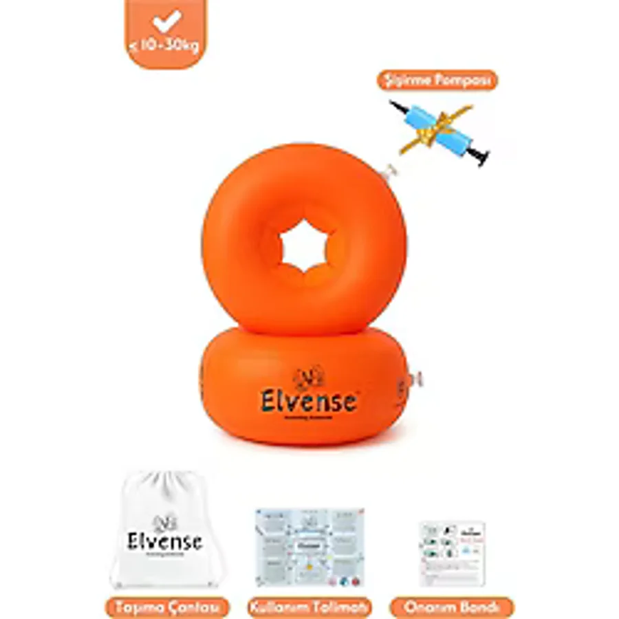 Elvense Çocuk Yüzme Kolluğu Seti (10-30 Kg) - Pompalı + Taşıma Çantalı Turuncu