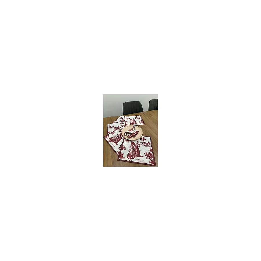 Elvya Toile De Jouy Paris Amerikan Servis 6'lı Set 30X30 cm %100 Pamuk Dijital Baskılı Klasik Fransız Tarzı Masa Dekoru - ZT720 - 35 x 45 cm - Kırmızı