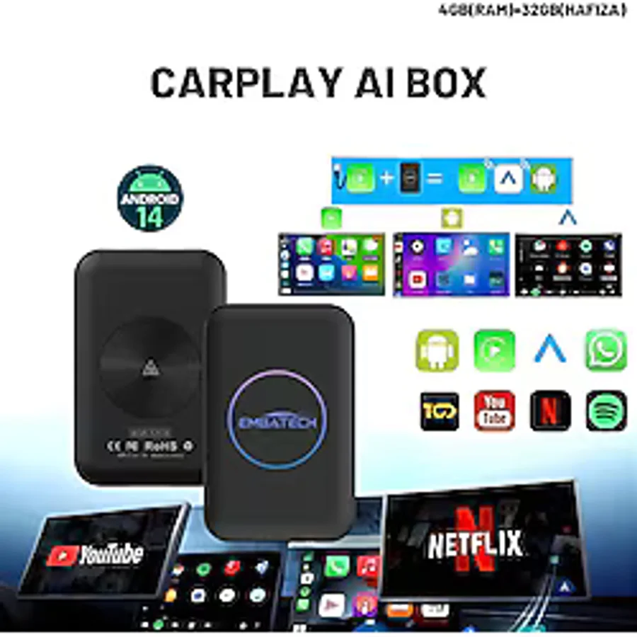 Embatech Carplay Ai Box 4GB+32GB Youtube,netflix,google Play & Kablosuz Carplay&android Auto- Android 14
