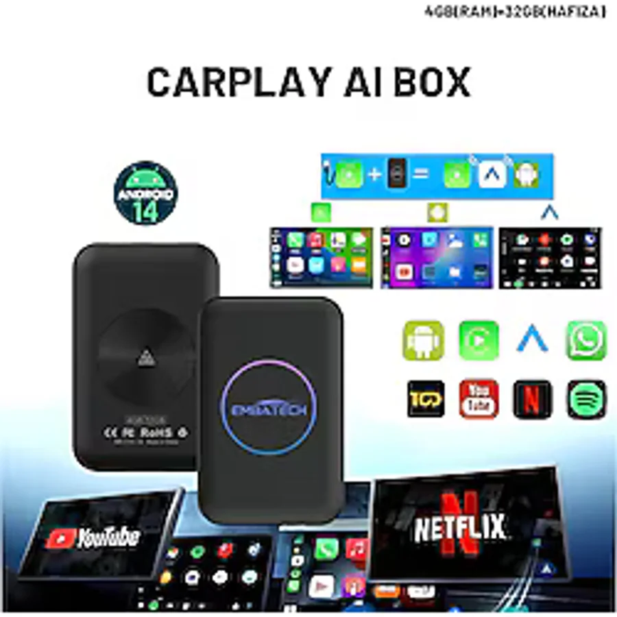 Embatech Carplay Ai Box 4GB+32GB Youtube,netflix,google Play & Kablosuz Carplay&android Auto- Android 14