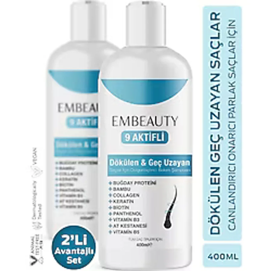 Embeauty Kolajen Ve Keratin Saç Dökülmesine Karşı Hızlı Saç Uzatan Dolgunlaştırıcı Besleyici Şampuan 2li Set