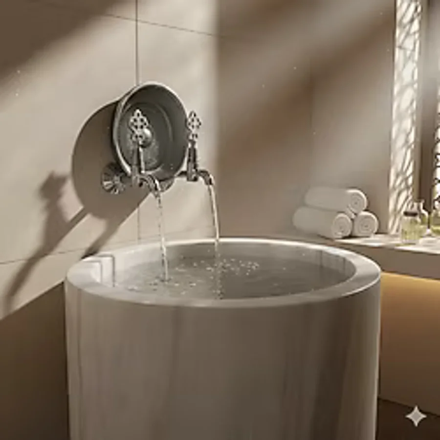 EMFA AKSESUAR Krom Eskitme Kurna Seti - Hamam Muslukları Seti 2 AdetKrom Musluk 1 Adet Ağır Hamam Tası