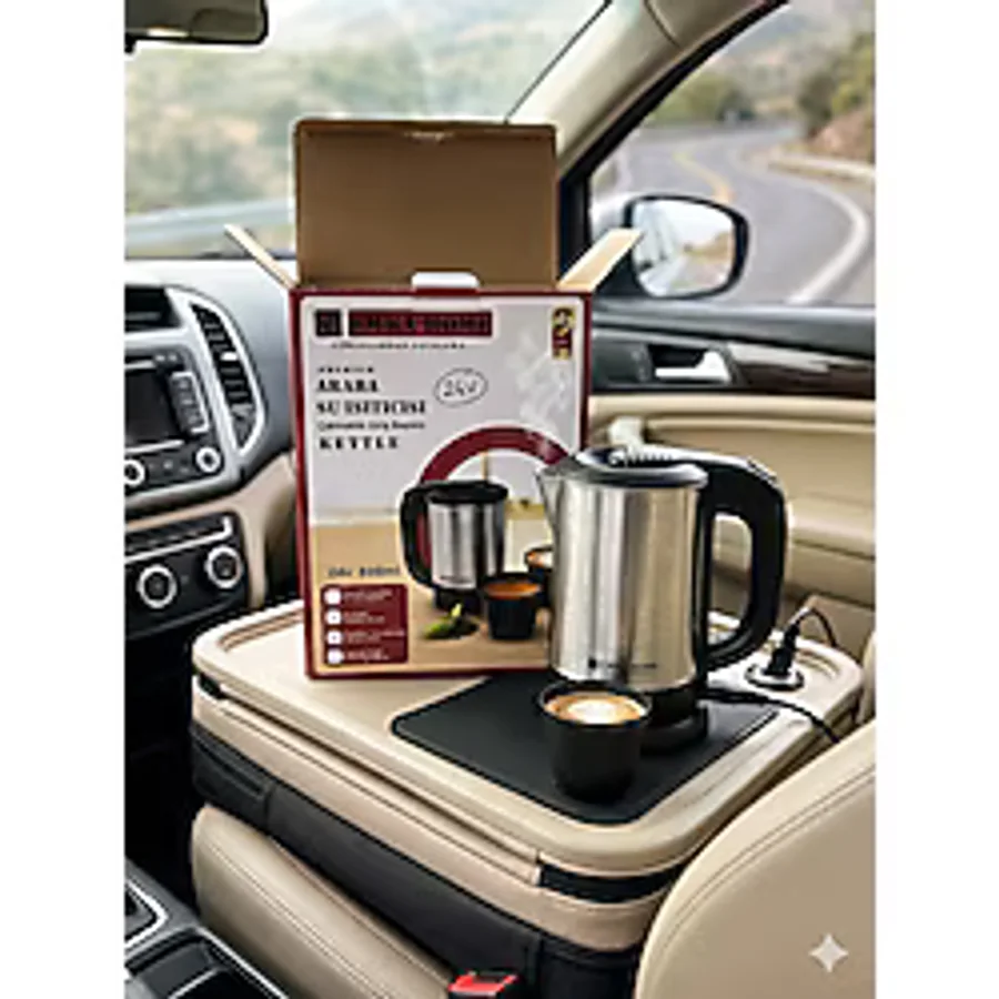 Emka Home Premium 24V Araç İçi Su Isıtıcı Kettle - 800 Ml Paslanmaz Çelik Kamyon Tır Otobüs Uyumlu